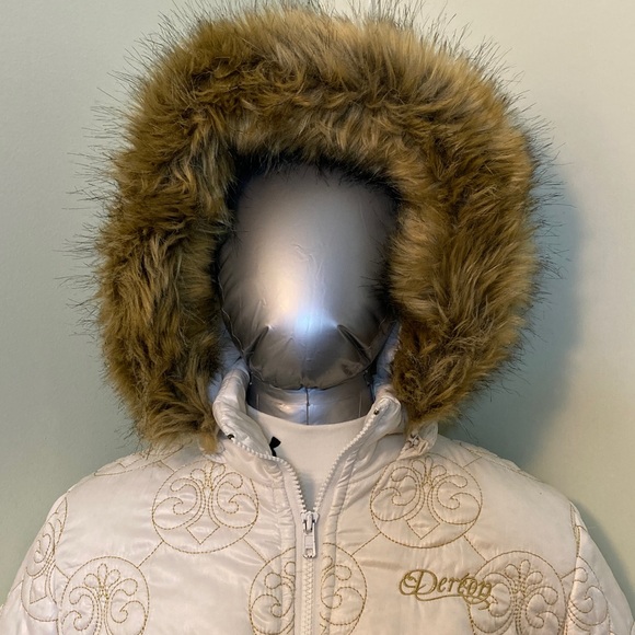 Dereon Cream Quilted Puffer Jacket with Faux Fur Hood - Picture 3 of 14